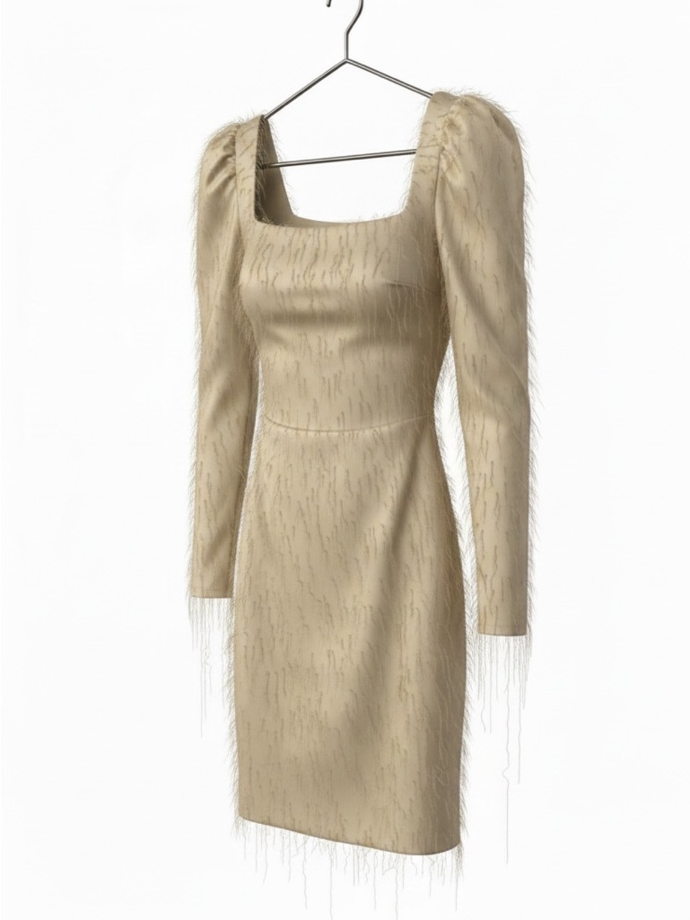 DANIELLE BERNSTEIN Pale Chartreuse long Sleeve Square Neck Sheath Dress